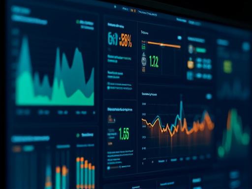 予測分析ダッシュボードのスクリーンショット。鮮やかなグラフと市場データが視覚化されている。